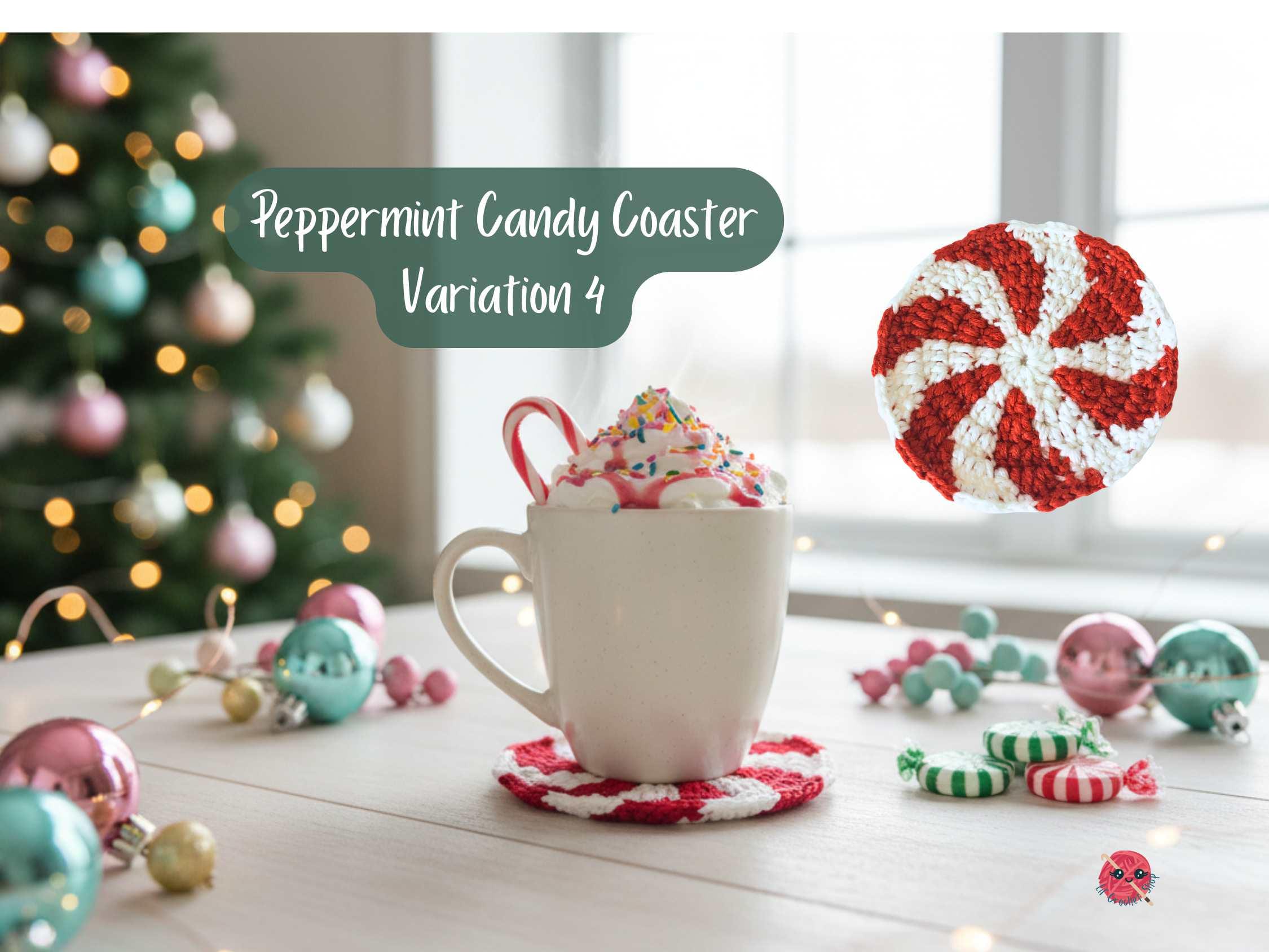 Peppermint Candy Christmas Coaster Set, Crochet Pattern Bundle, Holiday ...