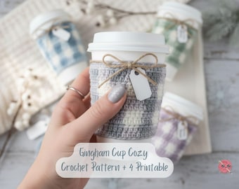 Cup Cozy Häkelanleitung + Muster für Kaffeetassen, Kaffeetassen, Tassenärmel, Karomuster, Häkelmuster, Winter-Geschenk, Kaffeetassen