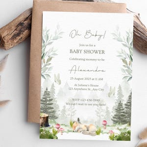 Wald Baby Shower Einladung Set, Fuchs und Wald Babyparty Einladung Set, Bücher für Baby Karte Fuchs Gender Neutral Baby shower CANVA