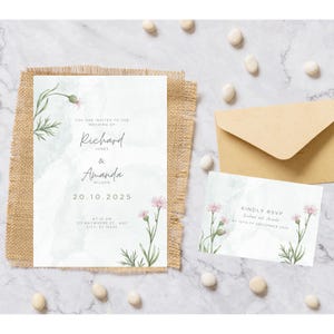 Minimalist Wedding Invitation Bundle, Minimal Invitation Template Set, Modern Invite Suite, Elegant Online Rsvp, Details Card printable