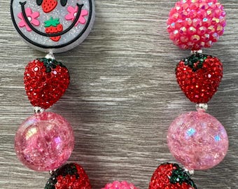 Summer Treats- strawberry smiley statement necklace