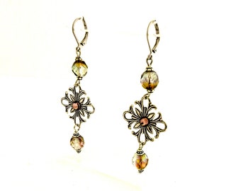 Rose Luster Bead Earrings, Swarovski Rhinestne Victorian Style Earring for Her, Unique Gift for Mother, Anniversary Gift for Wife or Partner