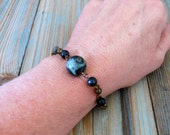 Fossil Jasper Brass Wire Wrapped Stone Bead Bracelet, Bohemian Earthy Gemstone Wrist Jewelry, Gifts for Mothers Day, Jewlery under 30