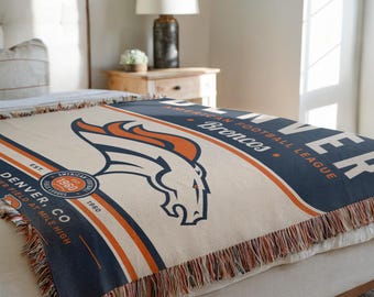 Denver Broncos American Football League Woven Blanket, 100% Cotton Throw