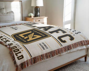 LAFC Gewebte Decke, Los Angeles Football Club, Schwarz Gold Retro Fußball Dekor
