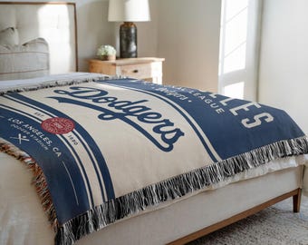 Los Angeles Dodgers Vintage Woven Blanket, 100% Cotton Baseball Throw