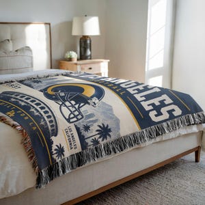 Manta tejida vintage de los Rams – Tapiz del estadio de fútbol americano de Los Ángeles – Manta para aficionados al deporte