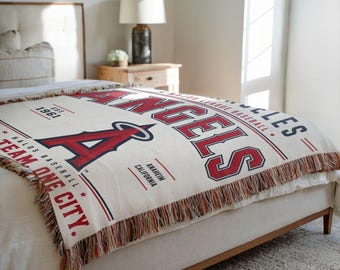 Los Angeles Angels Woven Blanket, Vintage Baseball Throw, Retro MLB Cotton Decor