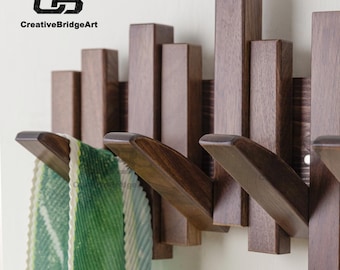 Coat rack,Modern coat rack,Entryway organizer,Handcrafted using natural wood,It opens and closes magnetically,easy installation