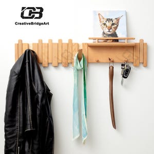 Coat rack with shelf,Multi-functional entryway storage rack,Coat rack,Handmade with natural cherry wood,Wall decorative rack,Easy to install