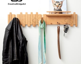 Coat rack with shelf,Multi-functional entryway storage rack,Coat rack,Handmade with natural cherry wood,Wall decorative rack,Easy to install