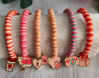 Valentines / Love heishi friendship charm bracelet