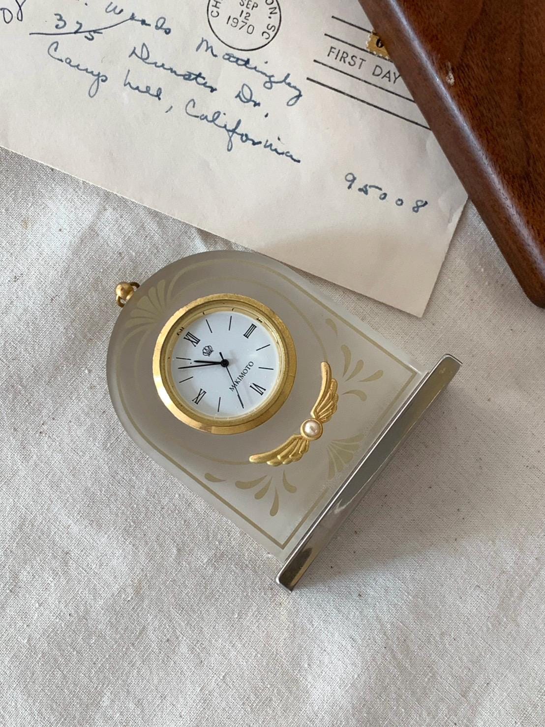 Mikimoto International Pearl Desk Clock-resin, Gilt-art Nouveau