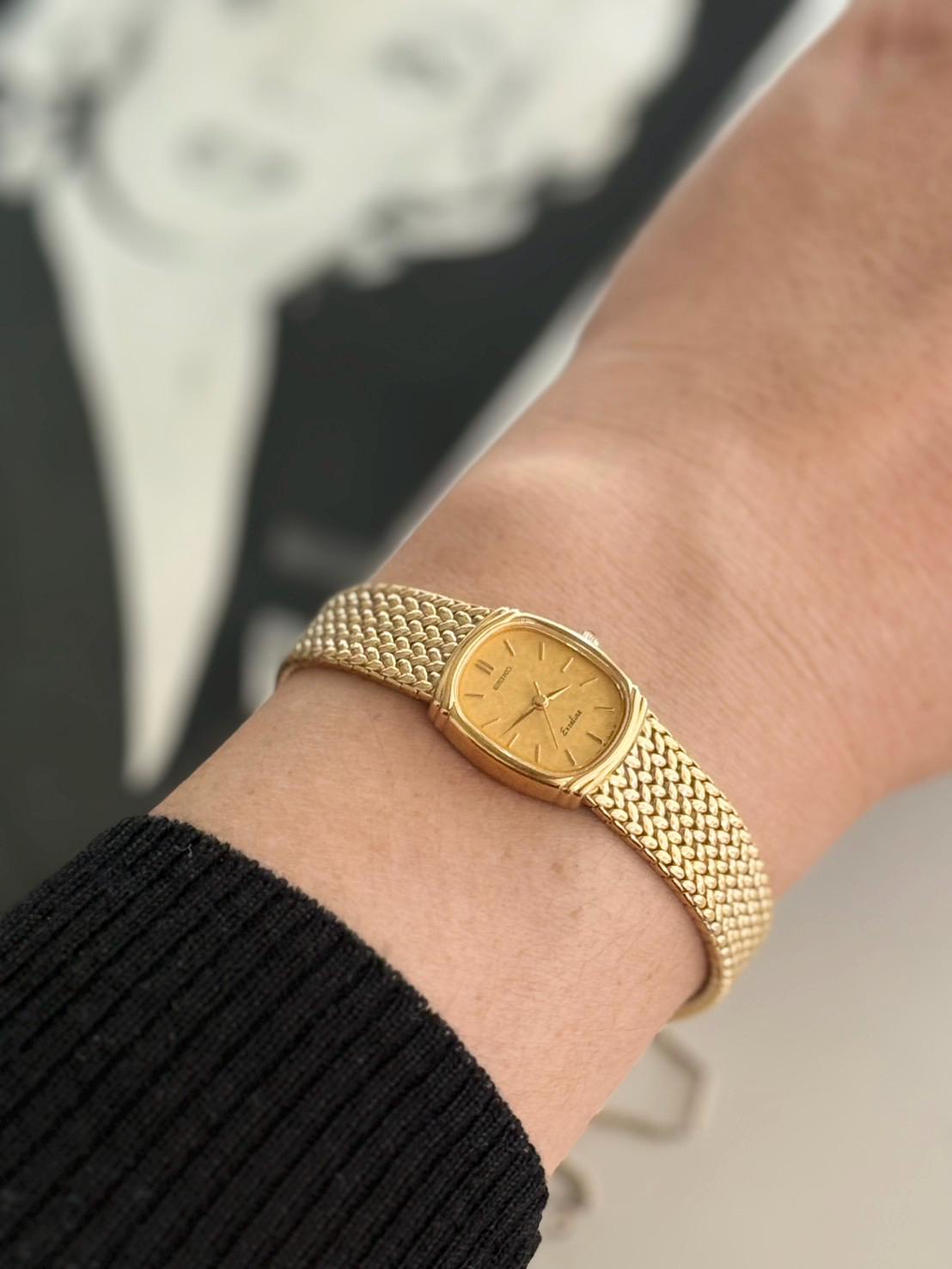 ✨SEIKO✨Exeline✨10KT刻印✨ゴールド文字盤✨クオーツ✨腕時計✨ Vintage Seiko Exeline 90's Gold Tone Quartz Watch Japan Made