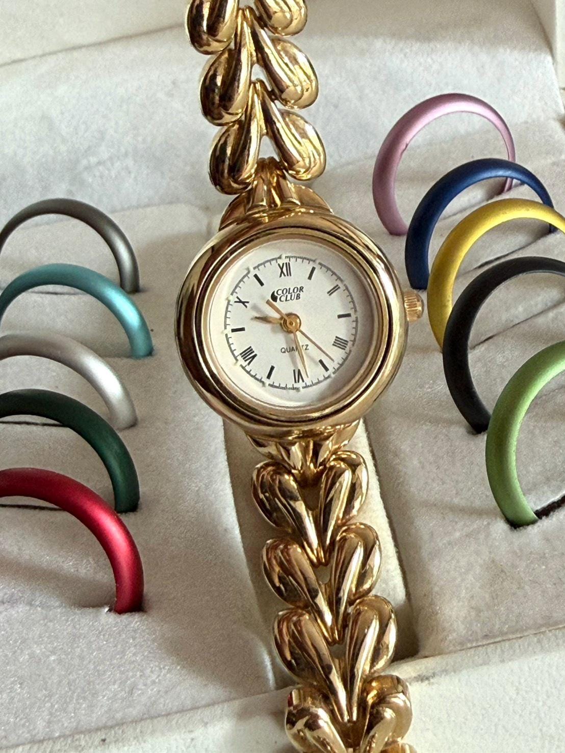 Color Club Interchangeable Bezel 18K Gold Electroplated Watch 90s