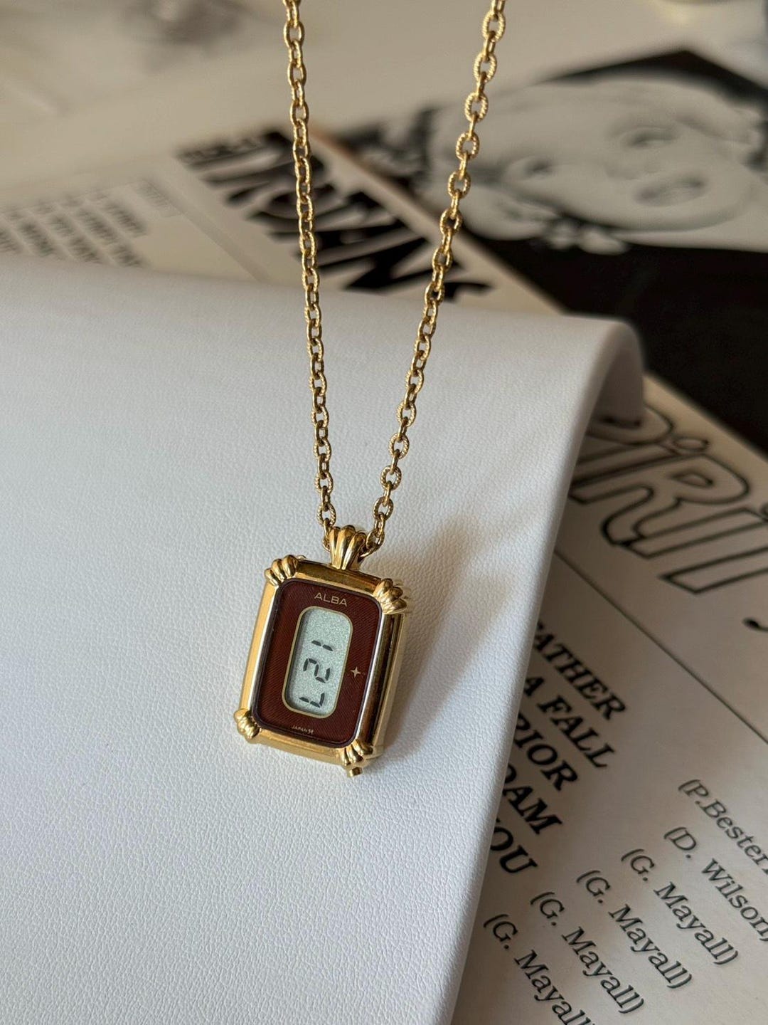 Rare SEIKO ALBA Vintage DIGITAL Gold Tone Metal Pendant Watch With