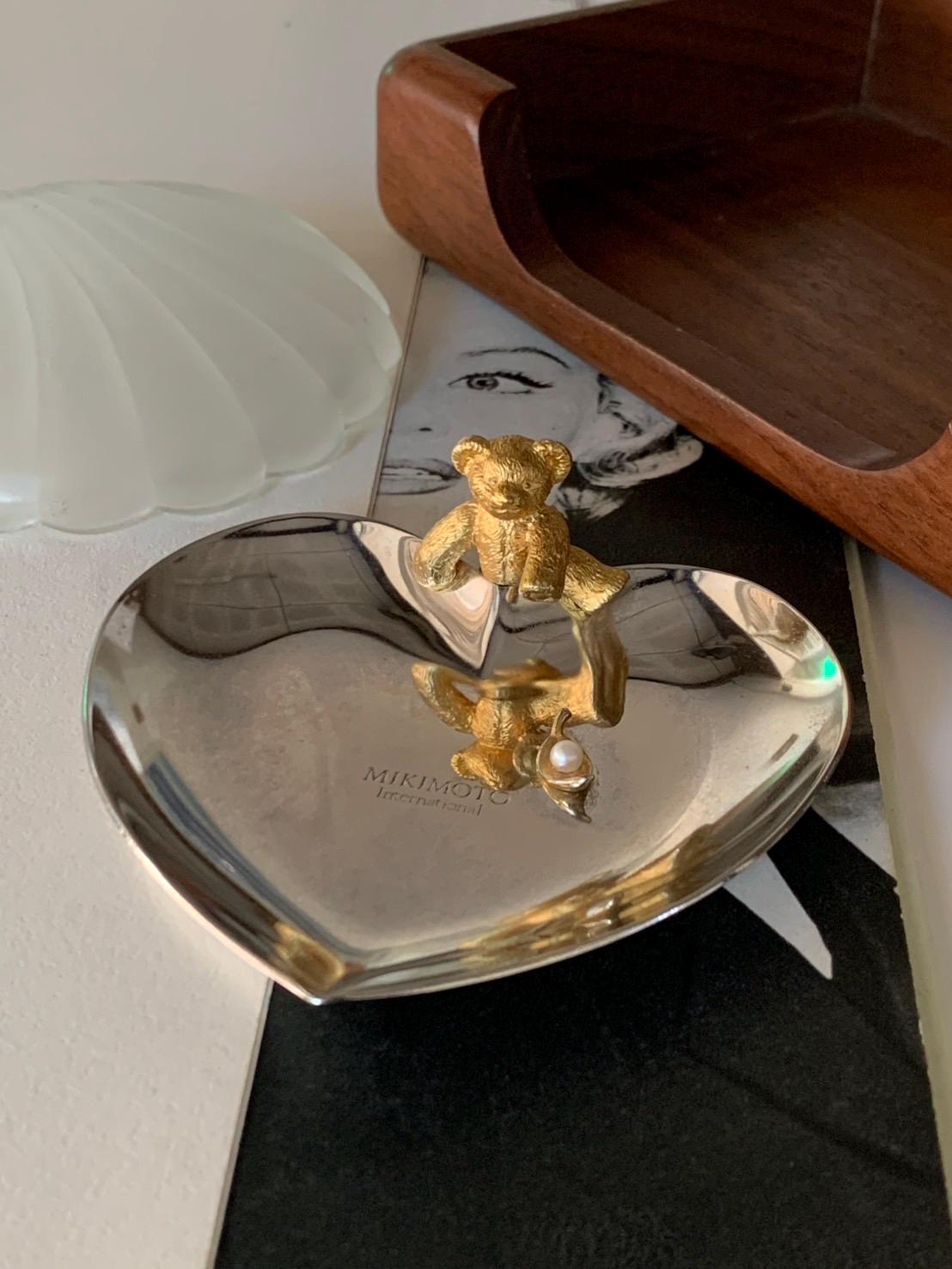 Mikimoto Jewelry Accessories Tray Silver Heart Golden Bear