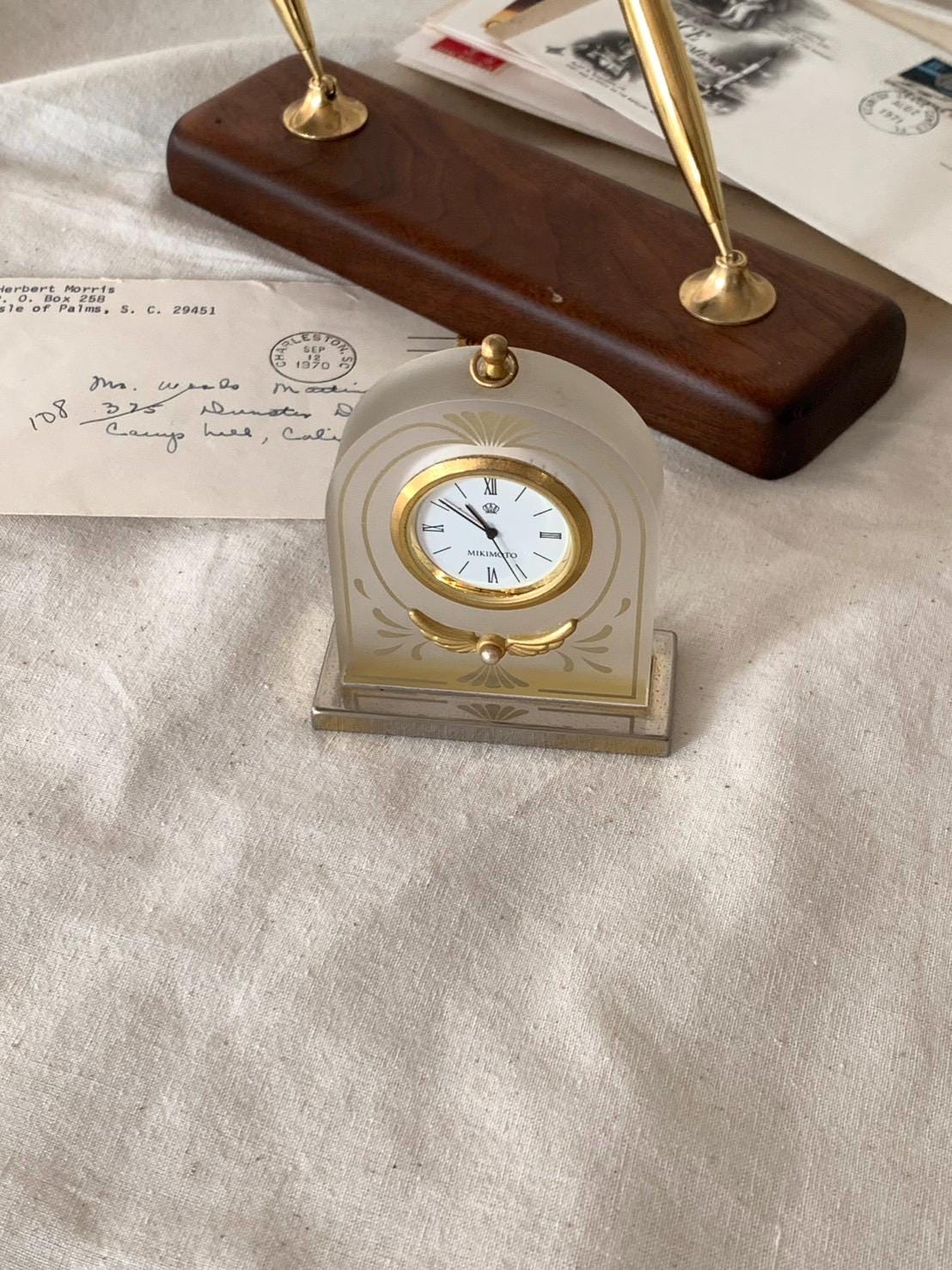 Mikimoto International Pearl Desk Clock-resin, Gilt-art Nouveau