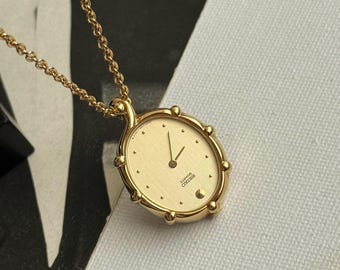 Rare SEIKO Vintage Gold Tone  Metal Pendant Watch With Chain Necklace, SEIKO Japan, Japanese Watch, Quartz Watch, Classic Watch Necklace