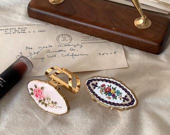 Vintage Stratton Lipstick Holder: Gold Tone Enamel Mirrored Compact