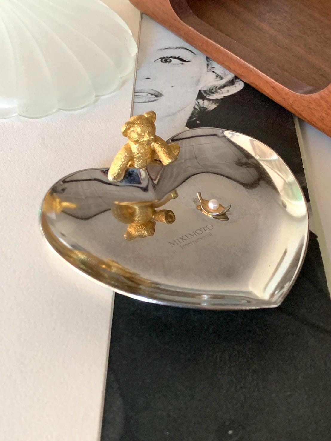 Mikimoto Jewelry Accessories Tray Silver Heart Golden Bear