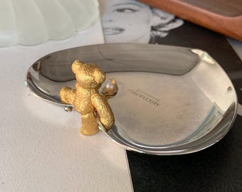 Mikimoto Jewelry Accessories Tray Silver Heart Golden Bear