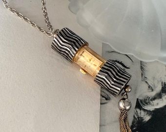 Vintage PRECISION  Peek A Boo Slide Pendant Watch With Tassel & Chain Necklace, Mechanical Hand Wind Watch, Swiss Made, Watch Necklace