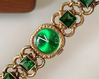 Vintage 1970s Seiko Ladies Mechanical Gold Tone Watch Green  display picture 1