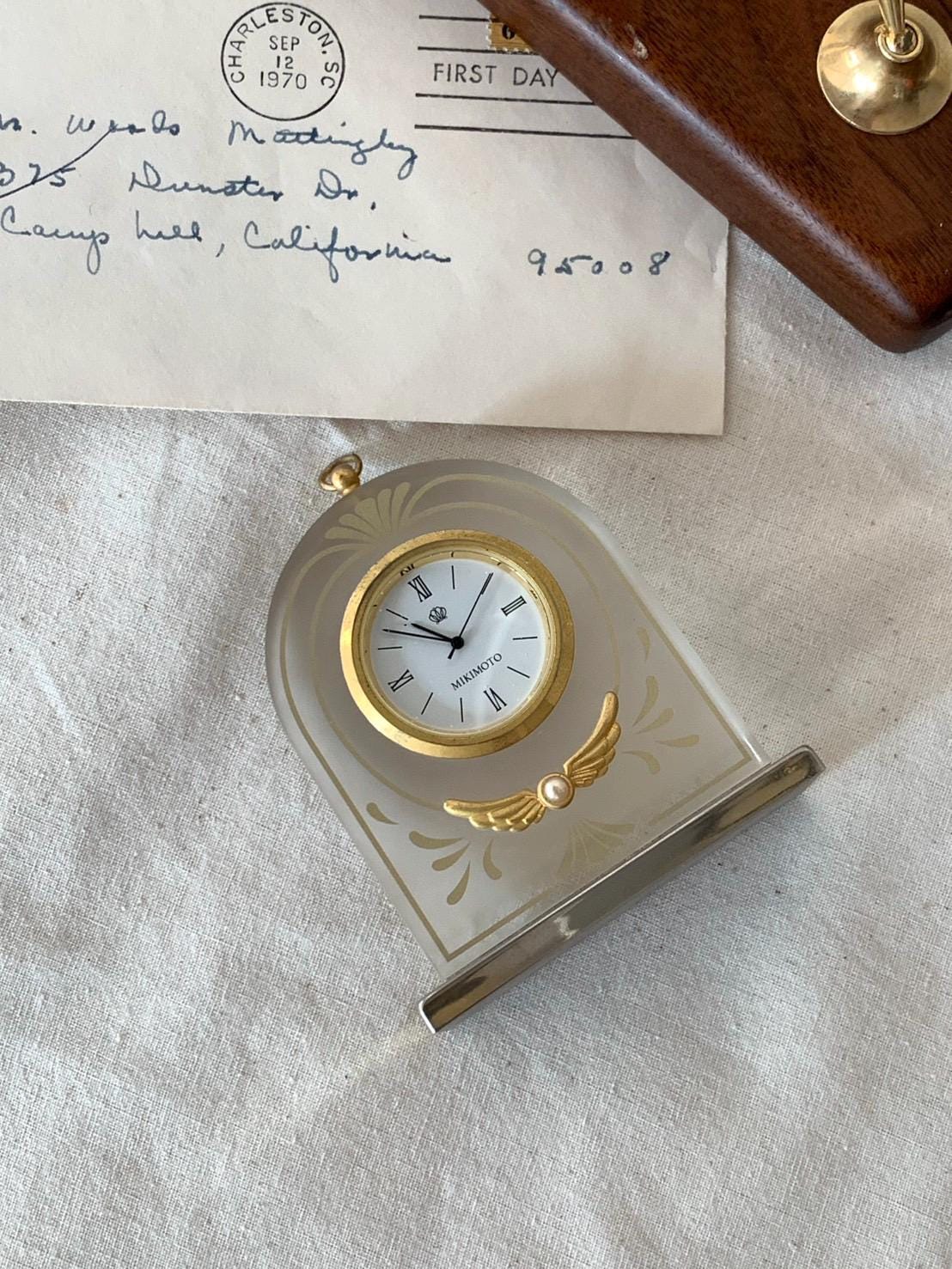 Mikimoto International Pearl Desk Clock-resin, Gilt-art Nouveau