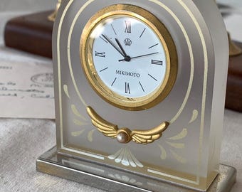 Mikimoto International Pearl Desk Clock-resin, Gilt-art Nouveau