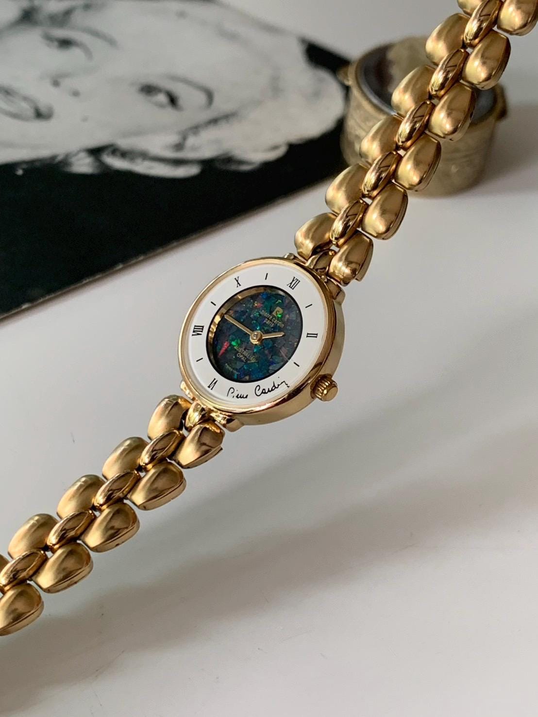 Vintage Pierre Cardin Opal Watch Gold Tone , Swiss Made Quartz