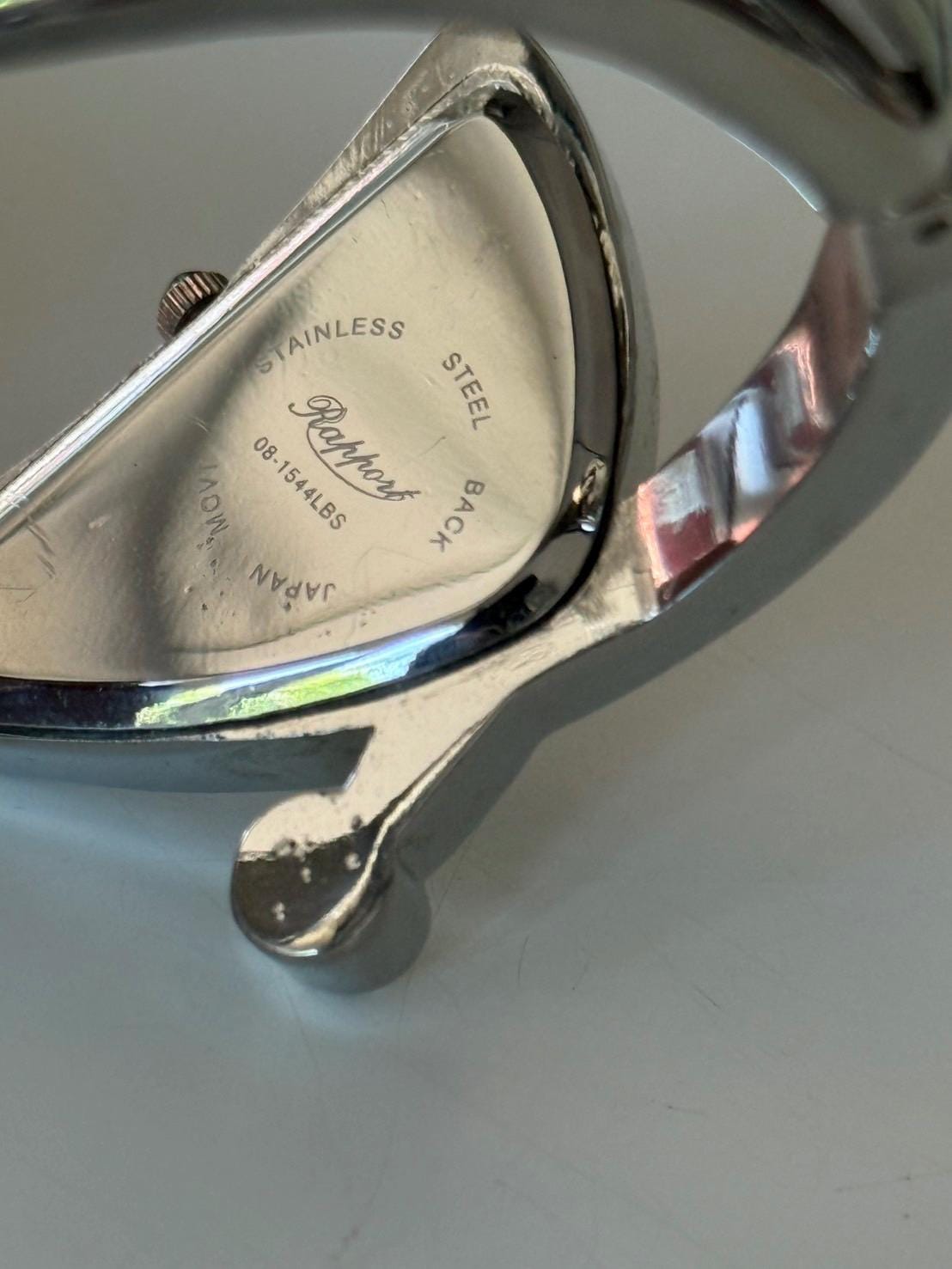 Vintage Hematite Bangle Cuff Watch: Triangle Art Design