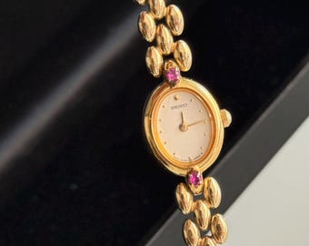RARE SEIKO Ruby Ladies Watch 80s Gold Tone Bracelet  Japan Quartz Watch  Elegant Minimalist Dress Watch  Gift for Her