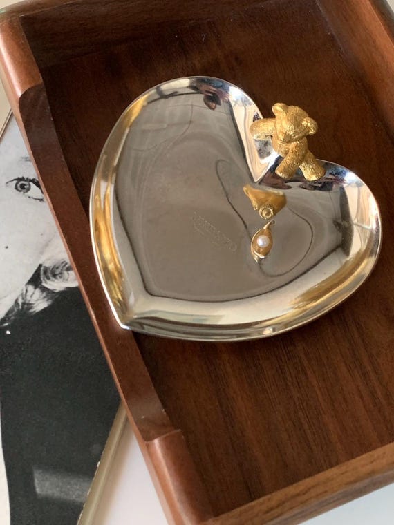 Mikimoto Jewelry Accessories Tray Silver Heart Golden Bear