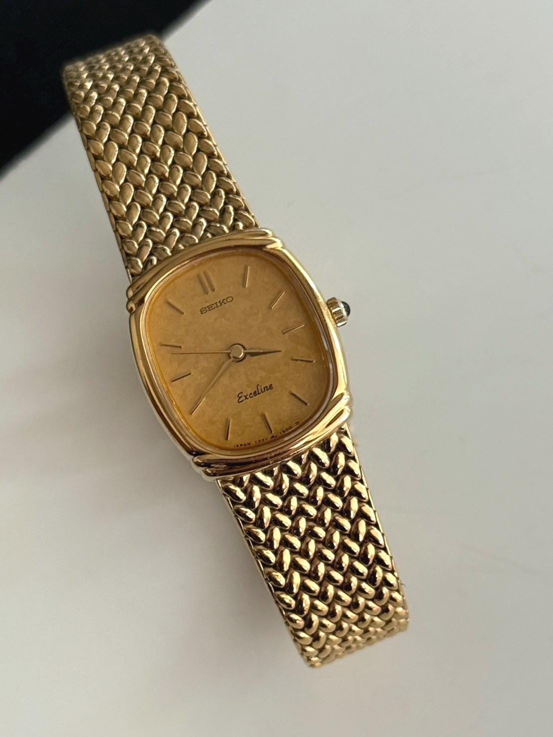 ✨SEIKO✨Exeline✨10KT刻印✨ゴールド文字盤✨クオーツ✨腕時計✨ Vintage Seiko Exeline 90's Gold Tone Quartz Watch Japan Made