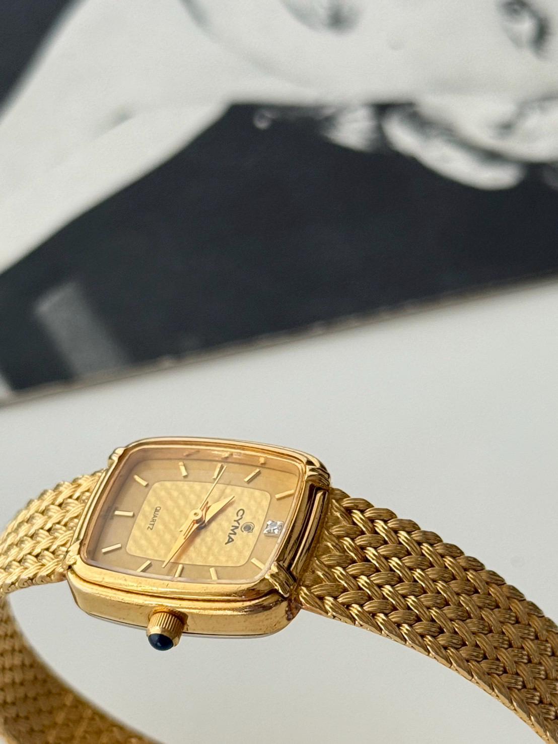 Cyma, Rare, woman’s Gold Tone Quartz Watch Swiss CYMA Vintage Yellow Gold Tone Diamante Ellipse Woven  main image 3