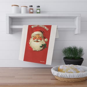 Vintage Santa Claus Christmas Hand Towel, Retro Holiday Decor, Festive Kitchen Towel, Christmas Gift for Mom, Stocking Stuffer