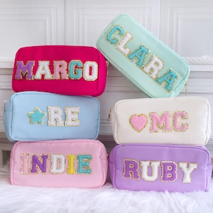 Large Makeup Bag Sewn Patch, Personalized Nylon Pouch, Bags for patches, Toiletry Bags, Name Cosmetic Bags, Gift pouch, Gift For Her
