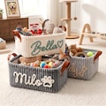 Personalized Dog Toy Basket - Corduroy Pet Organizer with Name, Gift for New Dog Owners product logo