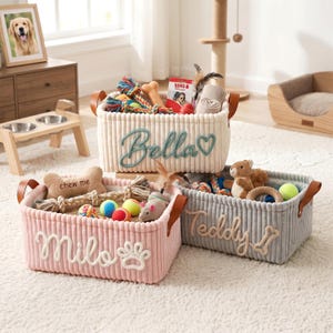 Personalisierter Hundespielzeugkorb – Haustier-Organizer aus Cord mit Namen, Geschenk für neue Hundebesitzer Bild 8