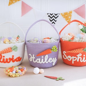 Personalisierter Osterkorb mit Kindernamen 2025, Kaninchen-Karotten-Seilkorb, Jungen-Mädchen-Osternest, Kinder-Ostergeschenk, Babys erstes Ostern