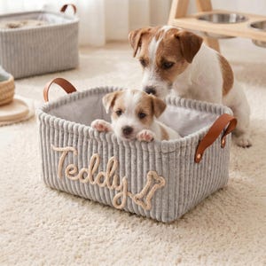 Personalisierter Hundespielzeugkorb – Haustier-Organizer aus Cord mit Namen, Geschenk für neue Hundebesitzer Bild 7