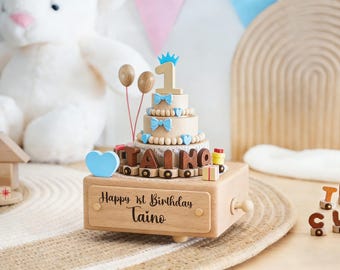 Boîte à musique train, gâteau d'anniversaire, nom souvenir personnalisé pour bébé et tout-petit