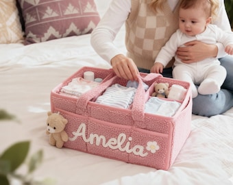Porte-couches personnalisé pour bébé : nom personnalisé avec ours, cadeau de baby shower