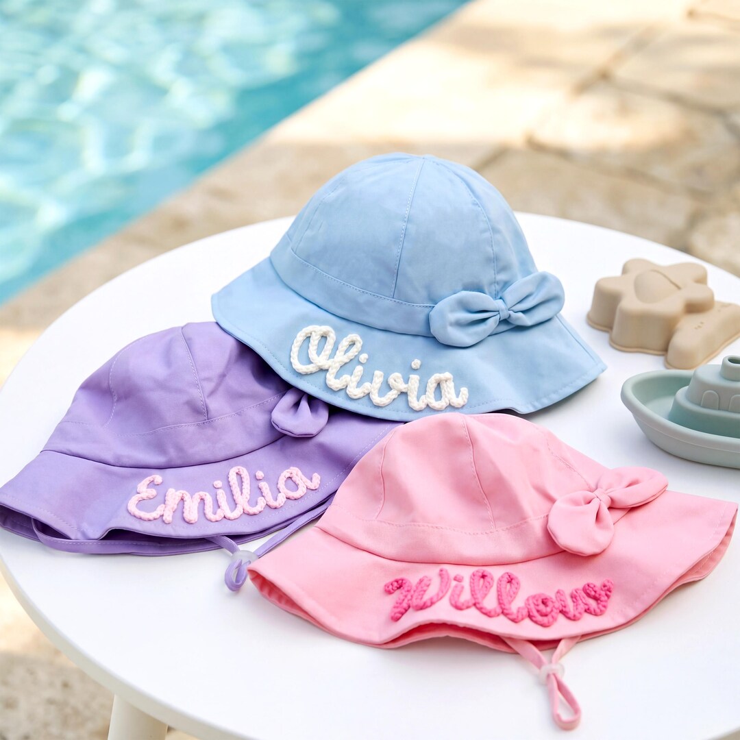 Bow Sun Personalized Kids Bow Sun Hat: Custom Name Beach Toddler Summer Hat - Etsy
