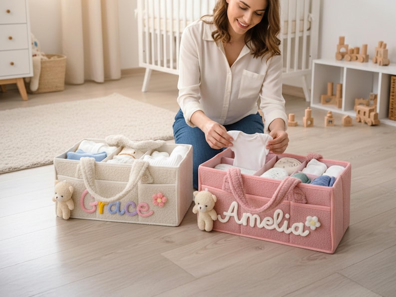 Personalized Baby Diaper Caddy: Custom Name With Bear ,baby Shower Gift ...