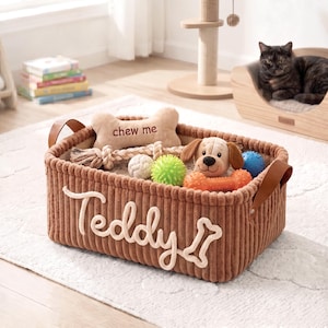 Personalized Dog Toy Basket - Corduroy Pet Organizer with Name, Gift for New Dog Owners image 14