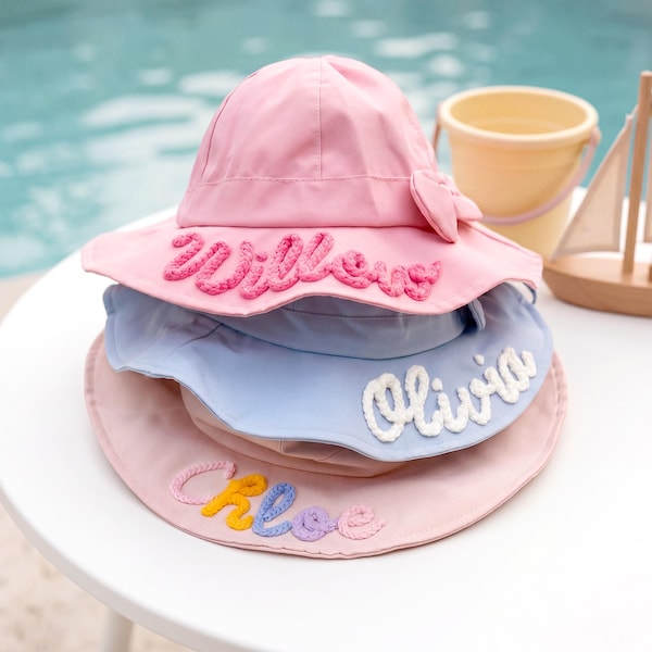 Personalisierter Kinder Sonnenhut mit Schleife: Mädchen Erster Geburtstag Geschenk, Benutzerdefinierte Name Kleinkind Eimer Hut