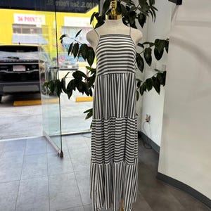 Coastal Stripe Tiered Maxi Dress