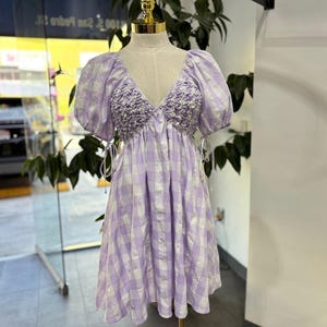 Lilac Picnic Gingham Smocked Mini Dress